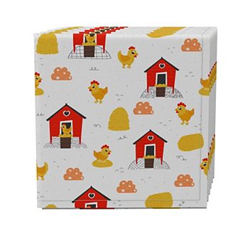 Napkin Set of 4, 100% Cotton, 20x20", Cartoon Farm