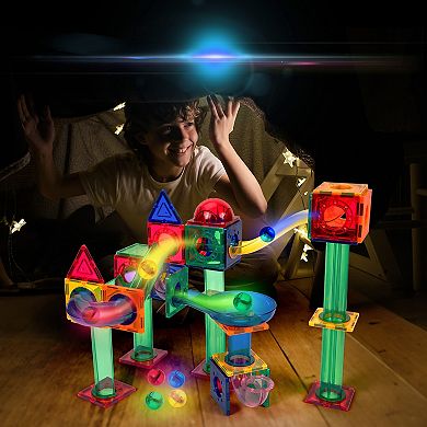 PICASSO-TILES 4 PC LED Marbles for Marble Run Race Track Building Block, STEM Toy for Kids 3+