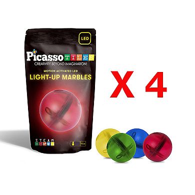 PICASSO-TILES 4 PC LED Marbles for Marble Run Race Track Building Block, STEM Toy for Kids 3+