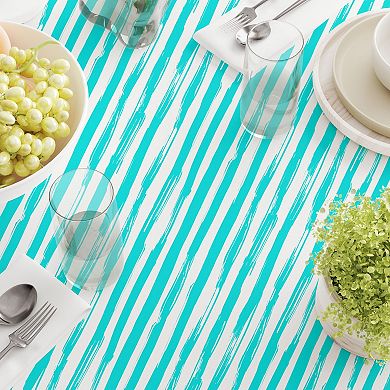 Round Tablecloth, 100% Cotton, 60 Round", Aqua Summer Stripe