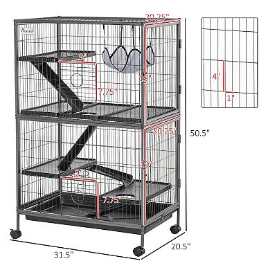 50” 4-Tier Rolling Pet Cage Set for Hamster, Mouse, Small Animals w/Hammock