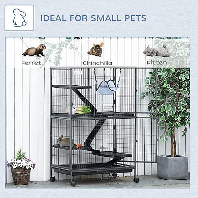 50” 4-Tier Rolling Pet Cage Set for Hamster, Mouse, Small Animals w/Hammock