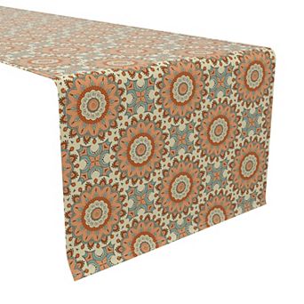 Table Runner, 100% Cotton, 16x108", Stylized Ornamental Design