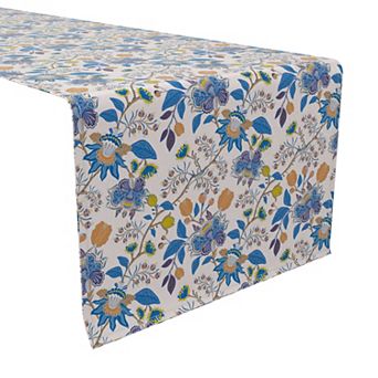 Table Runner, 100% Cotton, 16x90", Flowers with Paisley Design