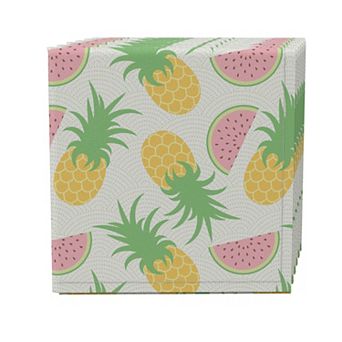 Napkin Set of 4, 100% Cotton, 20x20", Pineapple and Watermelon Graphics