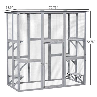 Outdoor Cat House With Weather Protection, Multiple High Ledges, 71" L, Grey