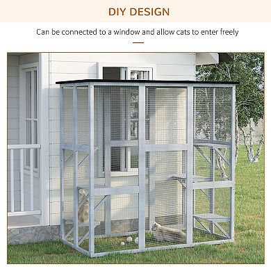 Outdoor Cat House With Weather Protection, Multiple High Ledges, 71" L, Grey