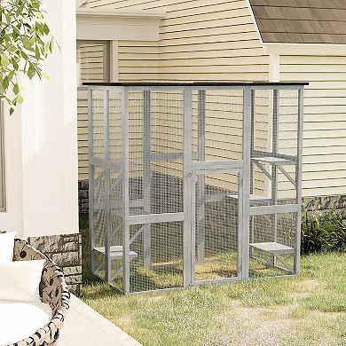 Outdoor Cat House With Weather Protection, Multiple High Ledges, 71" L, Grey