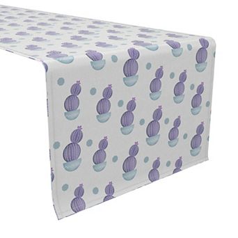Table Runner, 100% Cotton, 16x90", Purple Cactus Plants