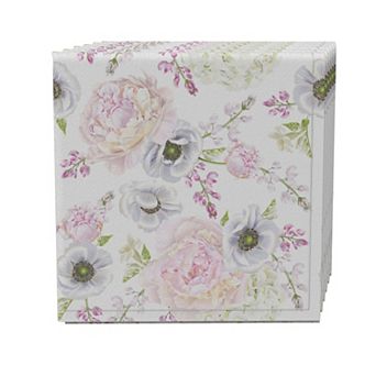 Napkin Set of 4, 100% Cotton, 20x20", Elegant Bridal Floral