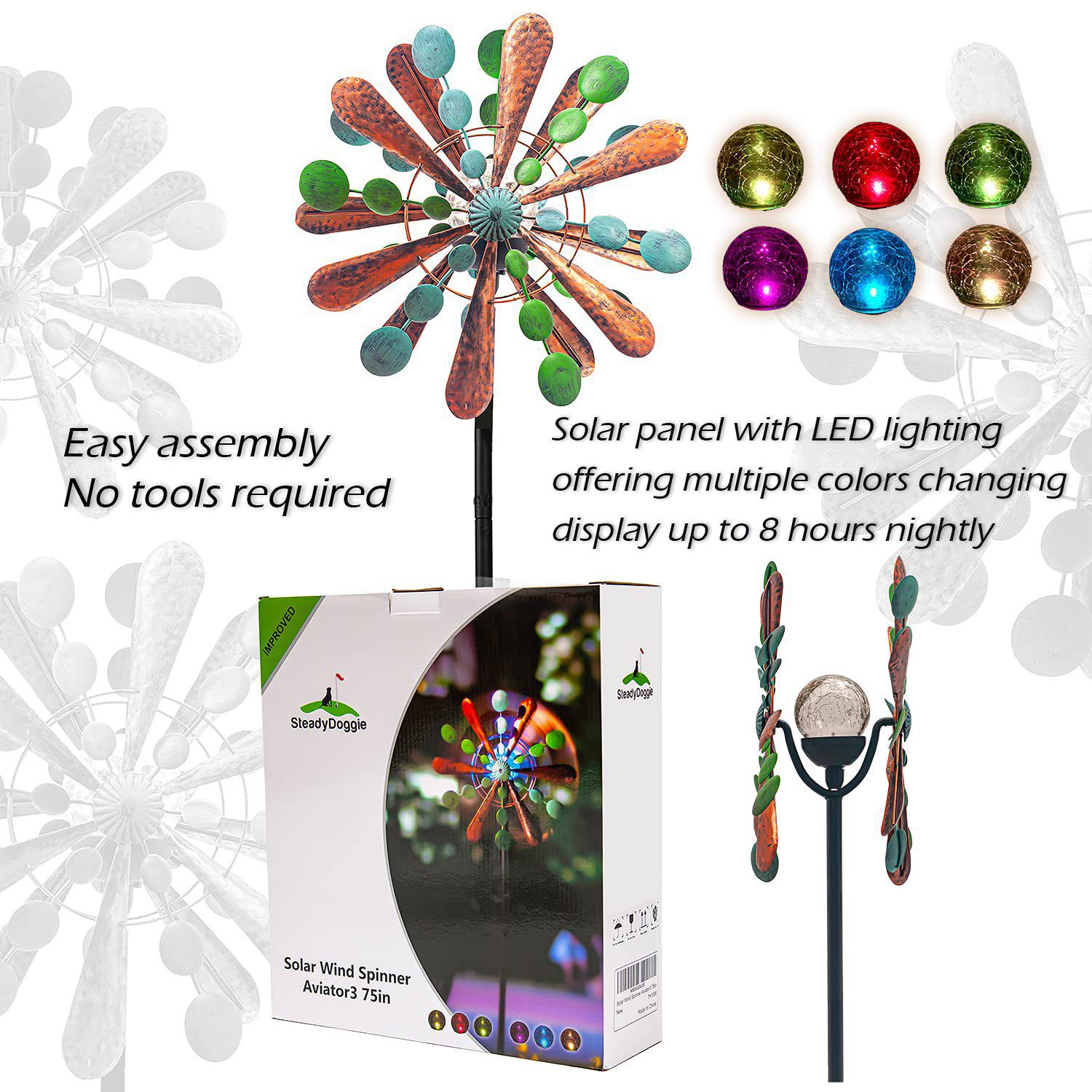 Replacement Solar Powered Glass Ball For Wind Spinner Kinetic