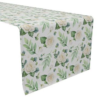 Table Runner, 100% Cotton, 16x90", Floral Wedding Elegance