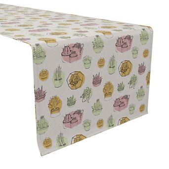 Table Runner, 100% Cotton, 16x108", Outlined Succulent Pattern