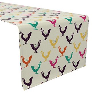 Table Runner, 100% Cotton, 16x90", Retro Chickens