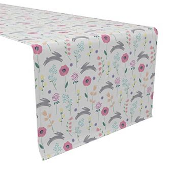 Table Runner, 100% Cotton, 16x72", Spring Bunnies and Flowers