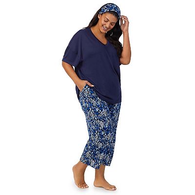 Plus Size Cuddl Duds Top Capri Bottoms Pajama Set with Headband