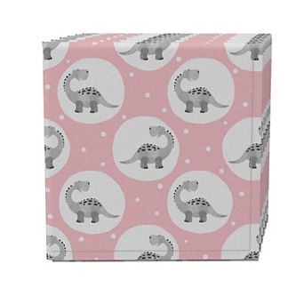 Napkin Set of 4, 100% Cotton, 20x20", Dinosaur Polka Dots Pink