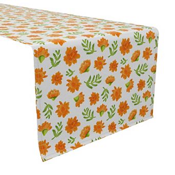 Table Runner, 100% Cotton, 16x90", Orange Marigolds