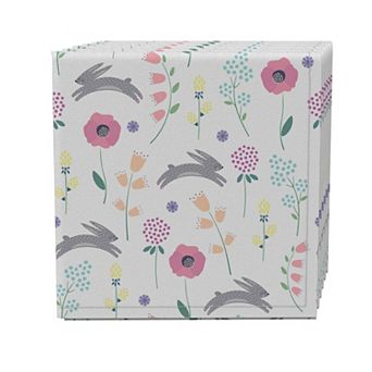 Napkin Set of 4, 100% Cotton, 20x20", Spring Bunnies and Flowers