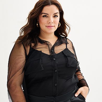 Plus Size INTEMPO™ Woven Mesh Shirt