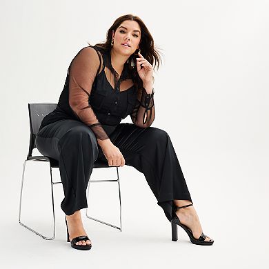 Plus Size INTEMPO™ Woven Mesh Shirt