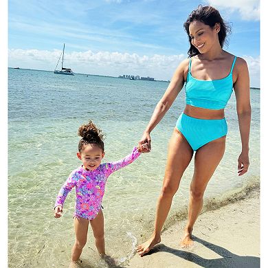 Baby & Toddler Girl Jumping Beans One-Piece Long Sleeve Zip-Up Swim Rash Guard