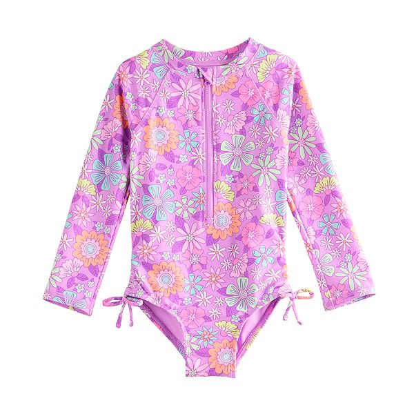 Baby & Toddler Girl Jumping Beans® One-Piece Long Sleeve Zip-Up Swim ...