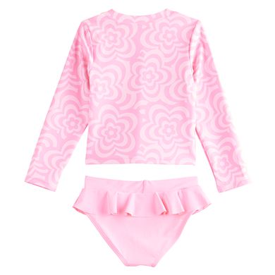 Baby & Toddler Girl Jumping Beans Long Sleeve Rash Guard Top & Ruffled Bottoms Swim Set