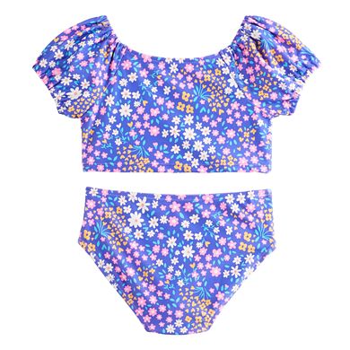 Baby & Toddler Girl Jumping Beans Puff Sleeve Tankini & Floral Printed Swim Bottoms Set