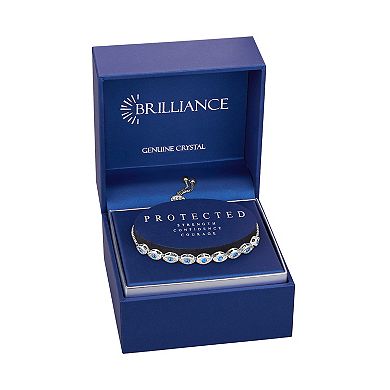Brilliance Silver Plated Blue & White Crystal Evil Eye Link Adjustable Bracelet