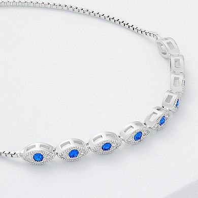 Brilliance Silver Plated Blue & White Crystal Evil Eye Link Adjustable Bracelet