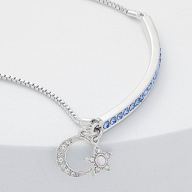 Brilliance Fine Silver Plated Crystal Moon & Star Charm Adjustable Bracelet