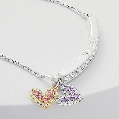 Brilliance Two Tone "Family" Crystal Heart Charm Adjustable Bracelet