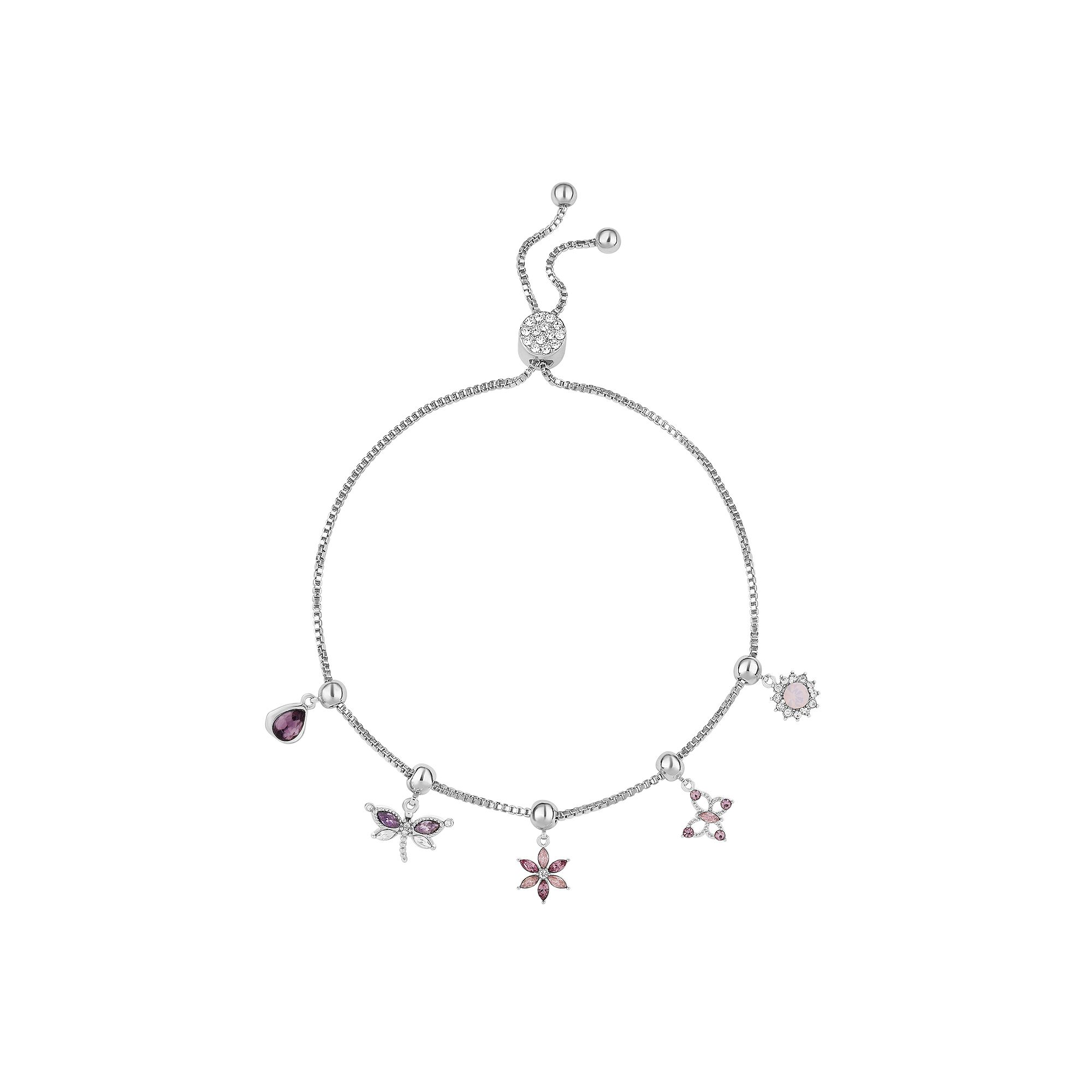 Brilliance Fine Silver Plated Purple Crystal Dragonfly, Flower & Butterfly