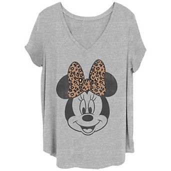 Disney's Minnie Mouse Juniors' Plus Size Leopard Print Bow V-Neck Tee