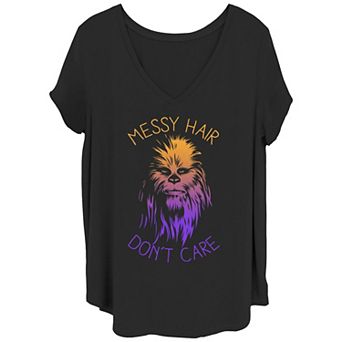Juniors' Plus Size Star Wars Messy Hair Chewbacca Don't Care V-Neck Tee