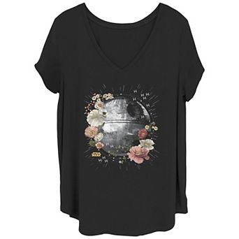 Juniors' Plus Size Star Wars Floral Death Star V-Neck Tee
