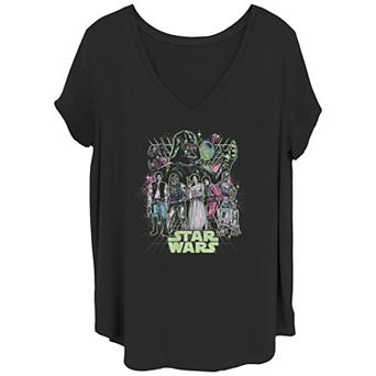 Juniors' Plus Size Star Wars Neon Poster V-Neck Tee