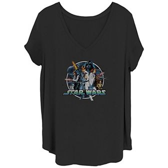 Juniors' Plus Size Star Wars Group Wars V-Neck Tee