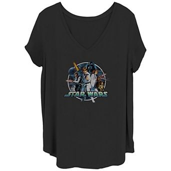 Juniors' Plus Size Star Wars Group Wars V-Neck Tee