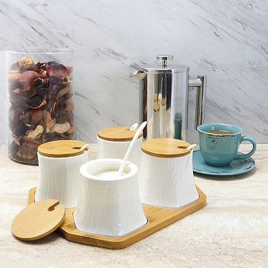 Elama Ceramic Spice, Jam and Salsa Jars with Lids & Serving Spoons