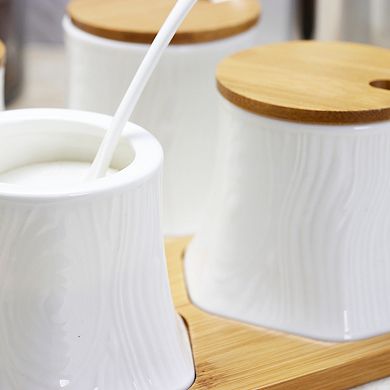 Elama Ceramic Spice, Jam and Salsa Jars with Lids & Serving Spoons