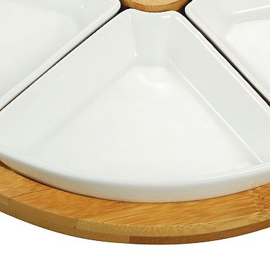 Elama Signature 7 Piece Appetizer Serving Set with 5 Serving Dishes, Center Tooth Pick Holder andwood Serving Tray