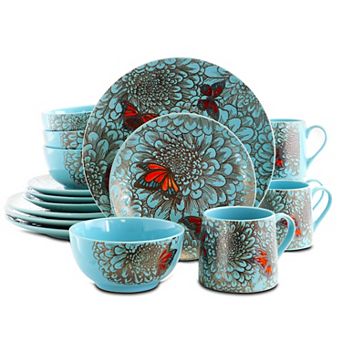 Elama Butterfly Garden 16 pc Stoneware Dinnerware Set