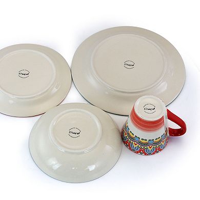 Elama Zen Red Mozaik 16 Piece Luxurious Stoneware Dinnerware with Complete Setting for 4, 16pc