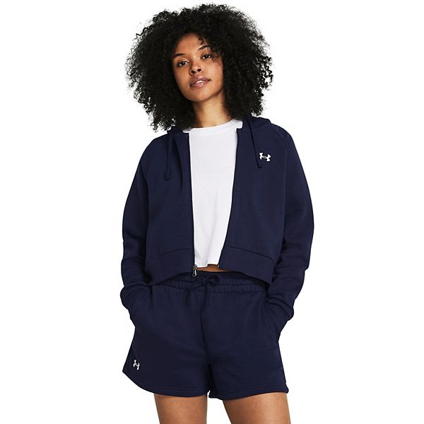 Women's Under Armour Rival Fleece Crop Full-Zip Hoodie - Midnight Navy (LARGE)