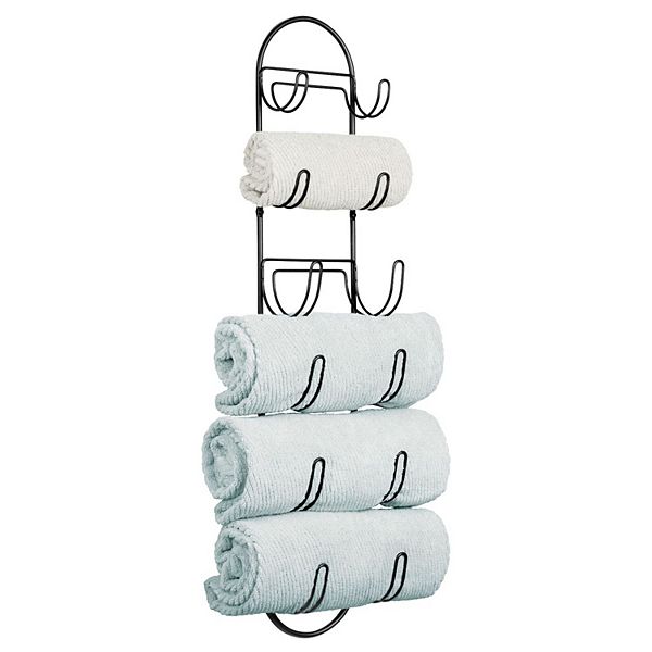 mDesign Steel Wall Mount Towel Rack with 6 Compartments