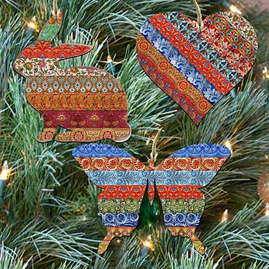 Set of 3 - Quilted Wooden Holiday Ornaments by G. DeBrekht - Easter Spring Decor