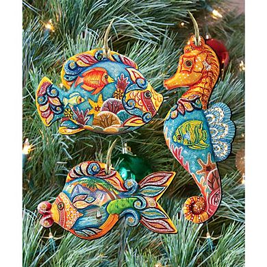 Set of 3 - Coastal Wooden Holiday Ornaments by G. DeBrekht - Coastal Holiday Decor