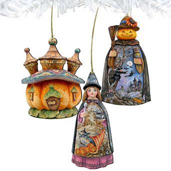 Set of 3 - Halloween Wooden Holiday Ornaments Gift Set by G. DeBrekht - Thanksgiving Halloween Decor